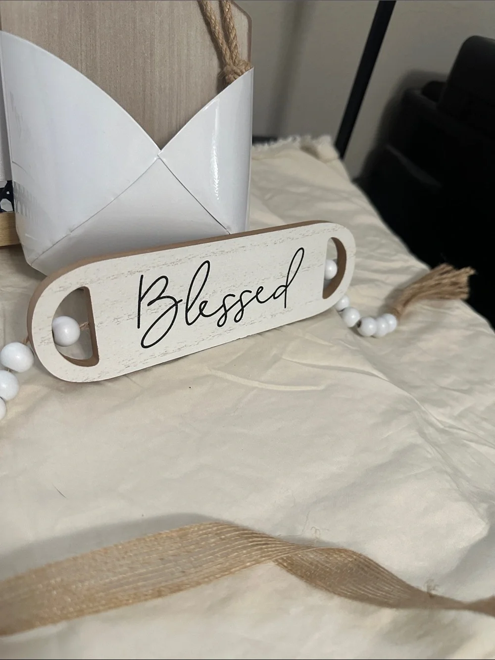 4 pc Bundle Rustic 'Blessed' Beaded Garland with Neutral Décor